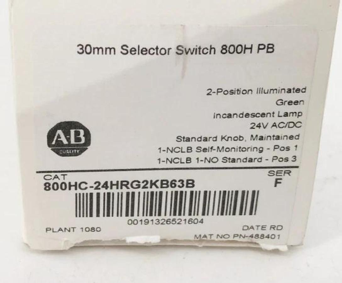 New Allen Bradley 800HC-24HRG2KB63B Selector Switch 30mm 2-Pos - missing knob