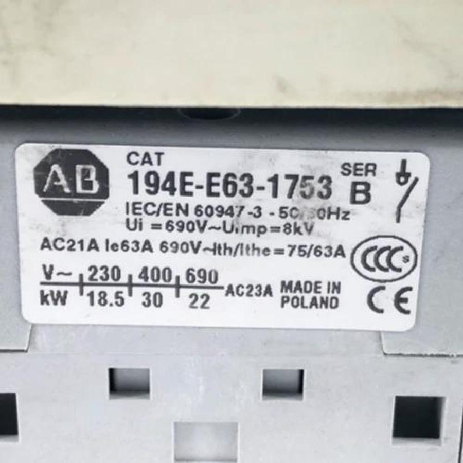 Used Allen Bradley 194E-E63-1753 Ser. B Load Switch 63A 600VAC