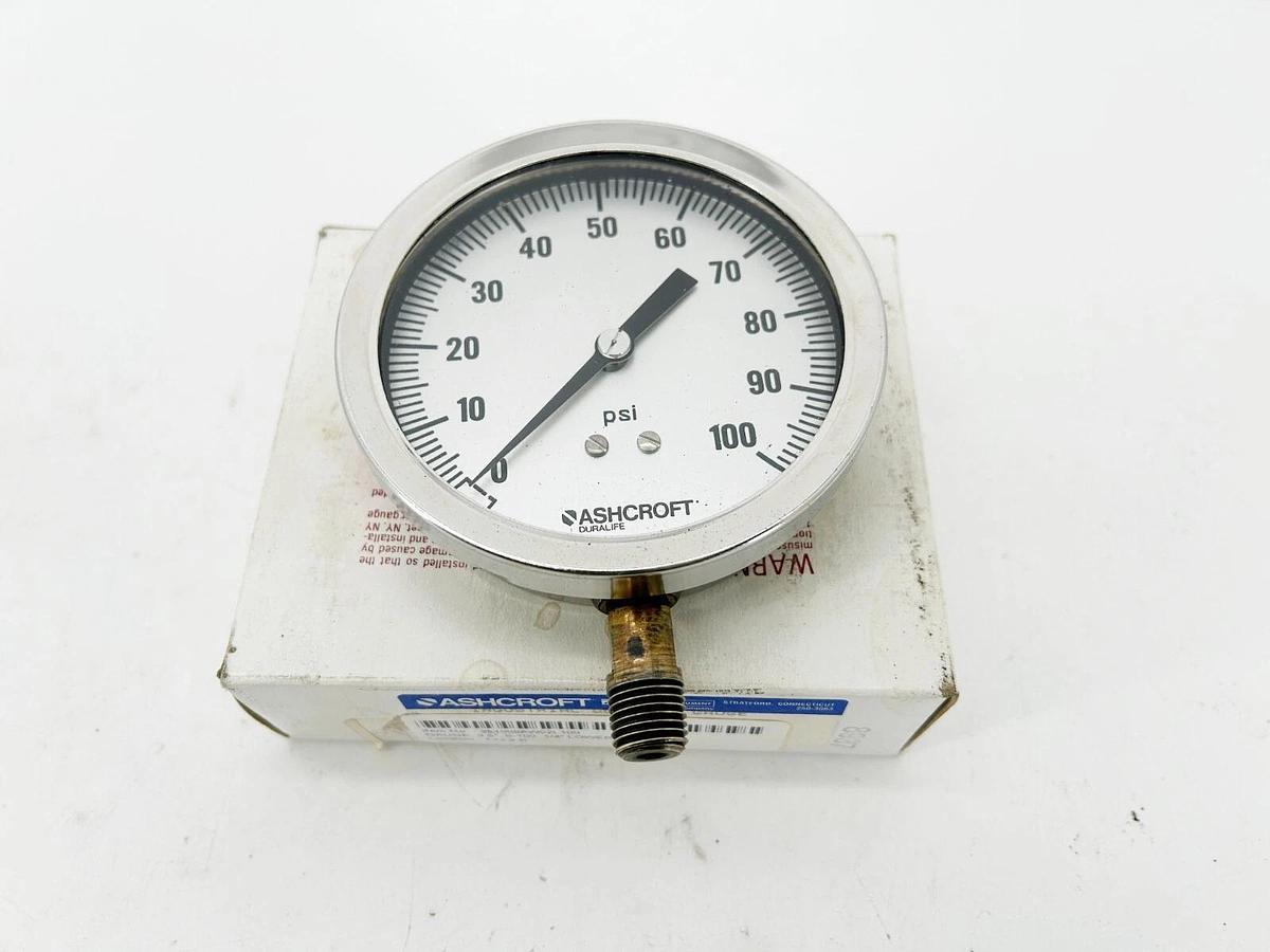 New Ashcroft 35-1009AW-02L-100 Pressure Gauge 3-1/2" Dial 0-100PSI 1/4"