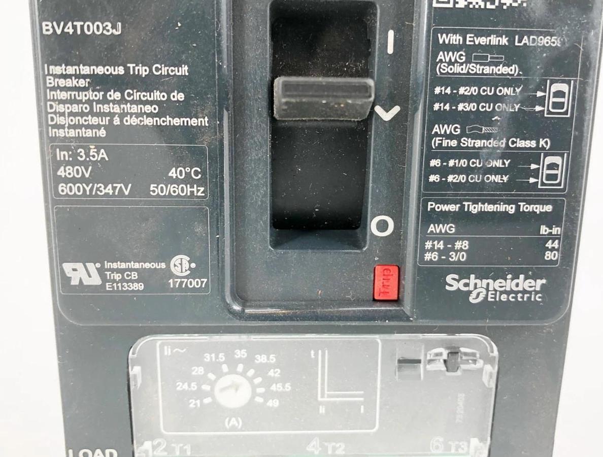 Used Schneider Electric BV4T003J Circuit Breaker 3P 3.5A 480V 600Y/347V - No Box