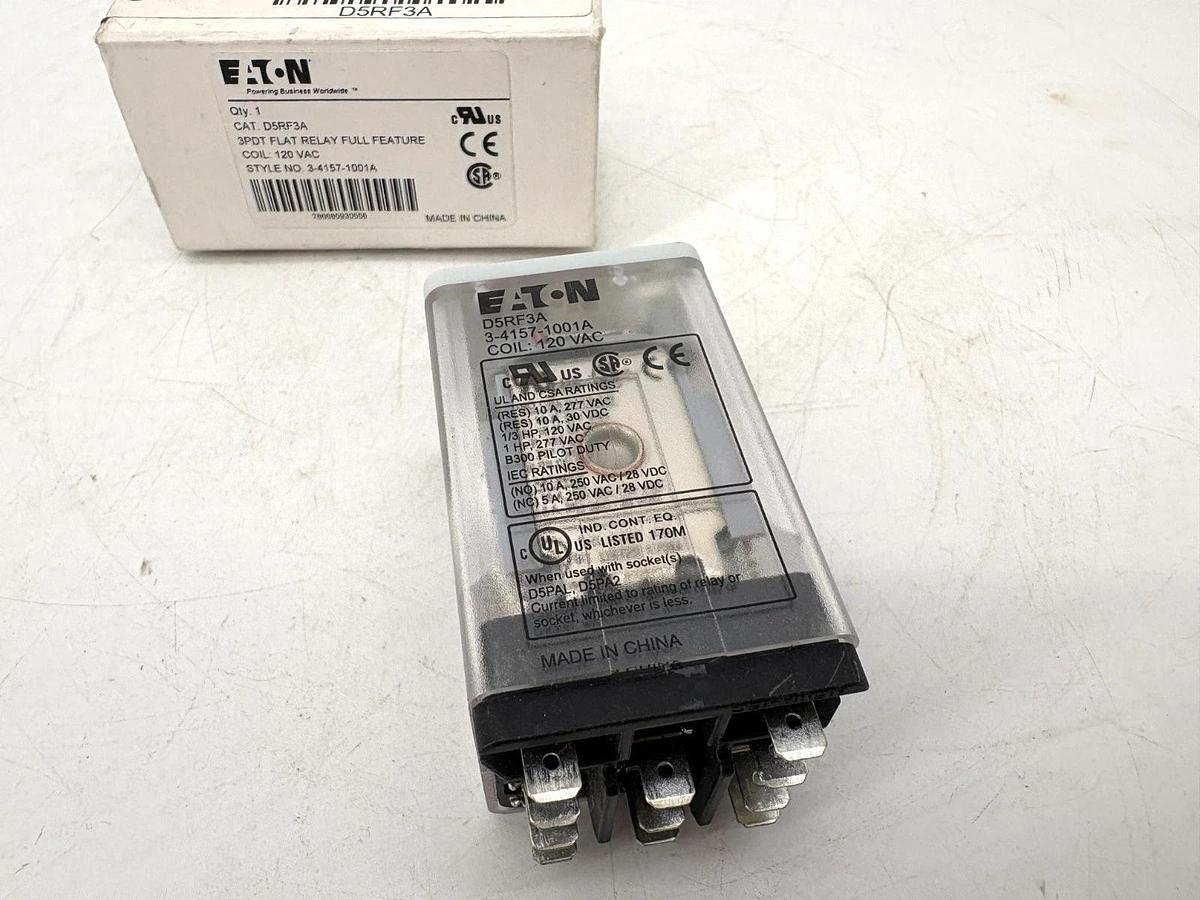 New Eaton D5RF3A 3PDT Flat Relay Full Feature 120VAC Coil
