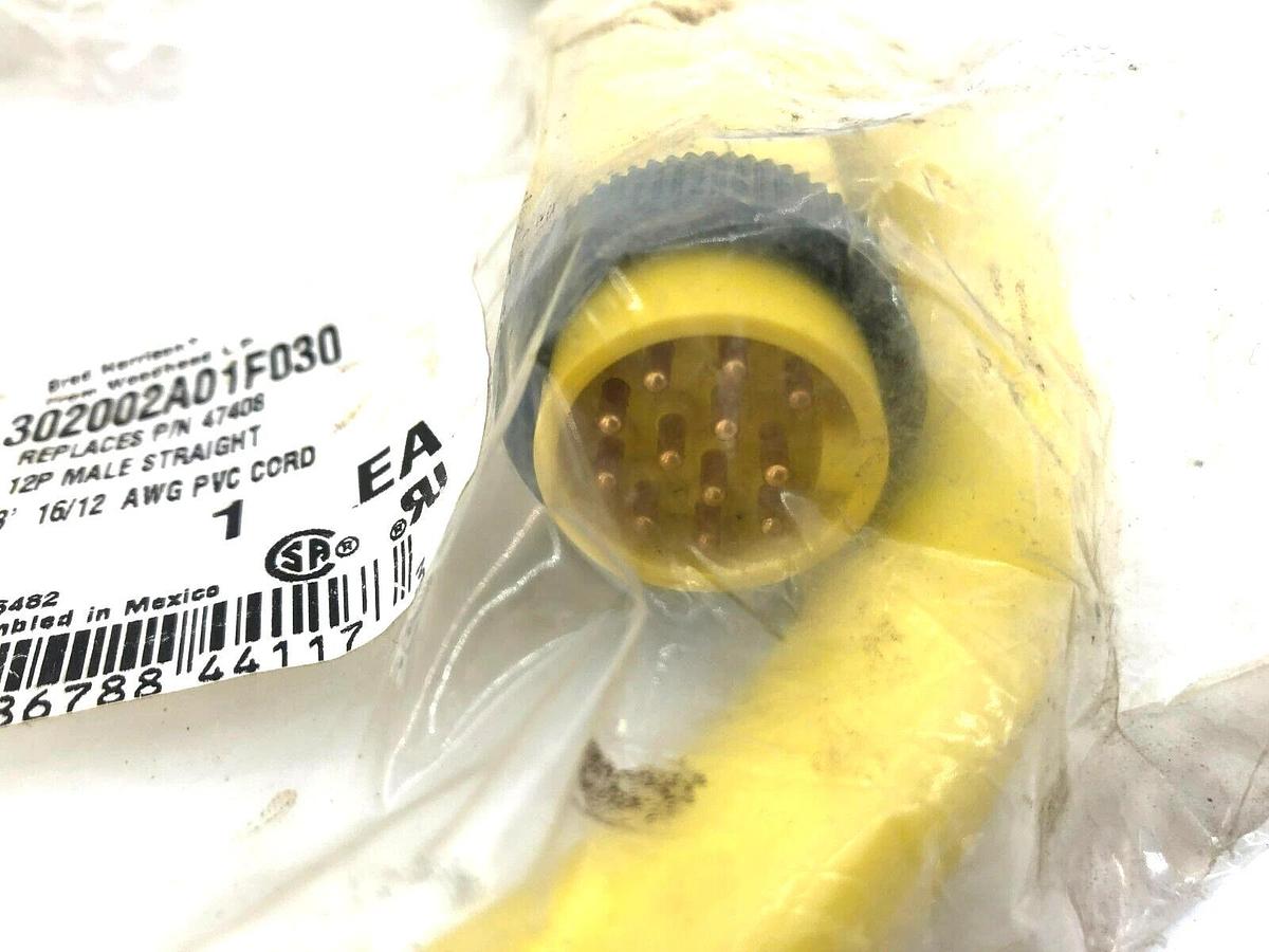 New Molex Woodhead 302002A01F030 Cordset 12P Male to Pigtail 16AWG 3FT