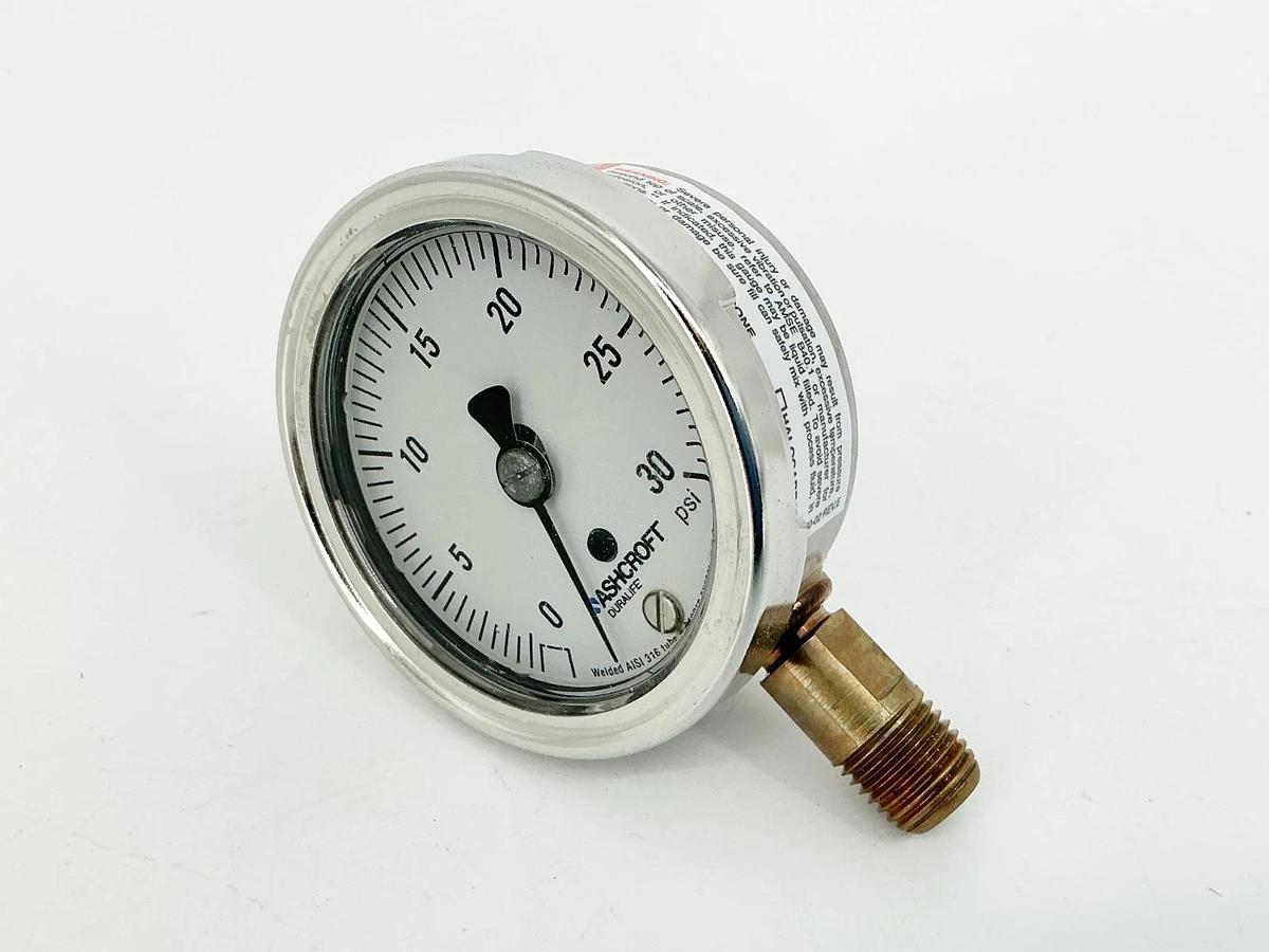 New Ashcroft 25-1009-AWL-02L-30# Pressure Gauge 2-1/2" 30PSI 1/4NPT 316 Tube