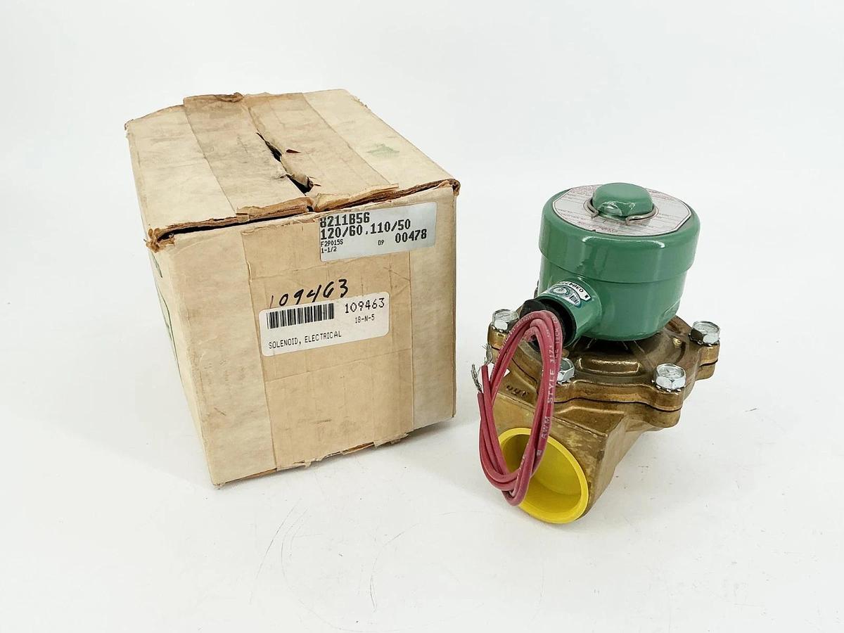 New Asco 8211B56 110/120V Solenoid Valve 125PSI 1-1/2" Pipe 15/4W 50/60Hz