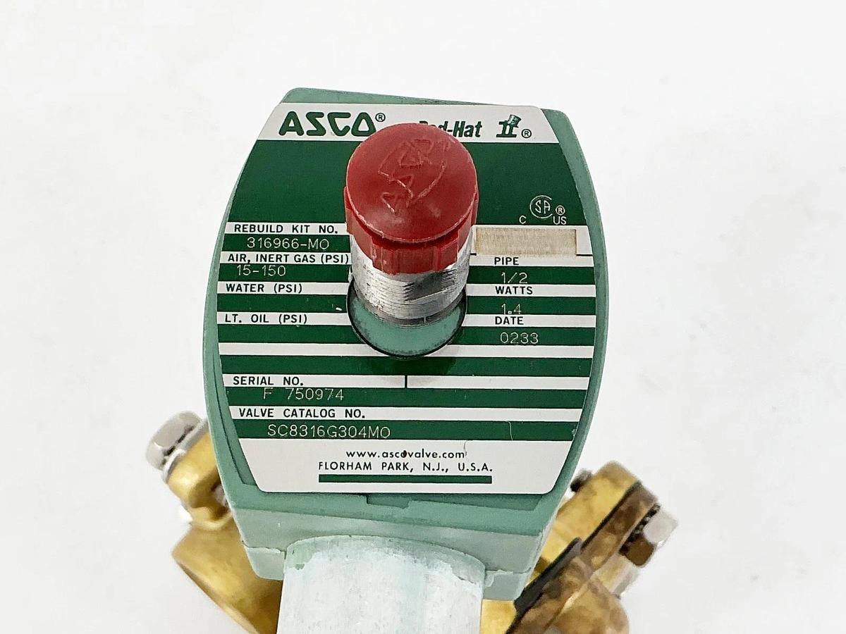 New Asco SC8316G304MO 110/120VAC Solenoid Valve 150PSI 1/2" 1.4W - No Box