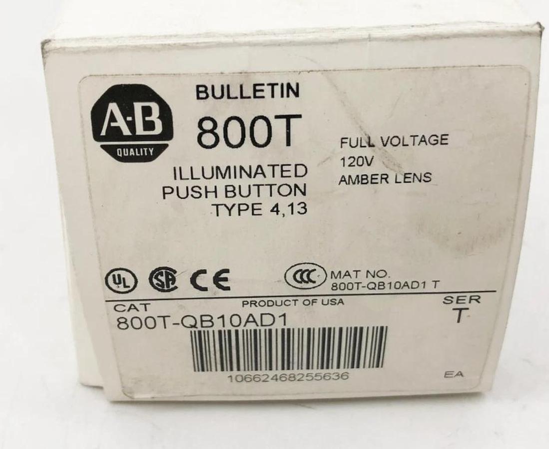New Allen-Bradley 800T-QB10AD1 Ser. T Amber Illuminated Pushbutton 120V
