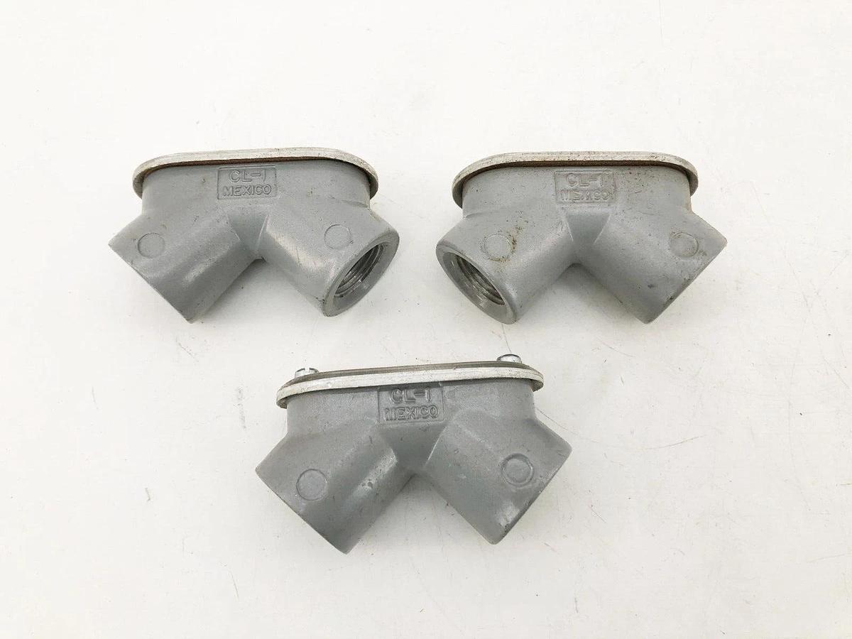 Lot of 3 New Killark CL-1 Pulling Elbows With Cover and Gasket 1/2" 90°