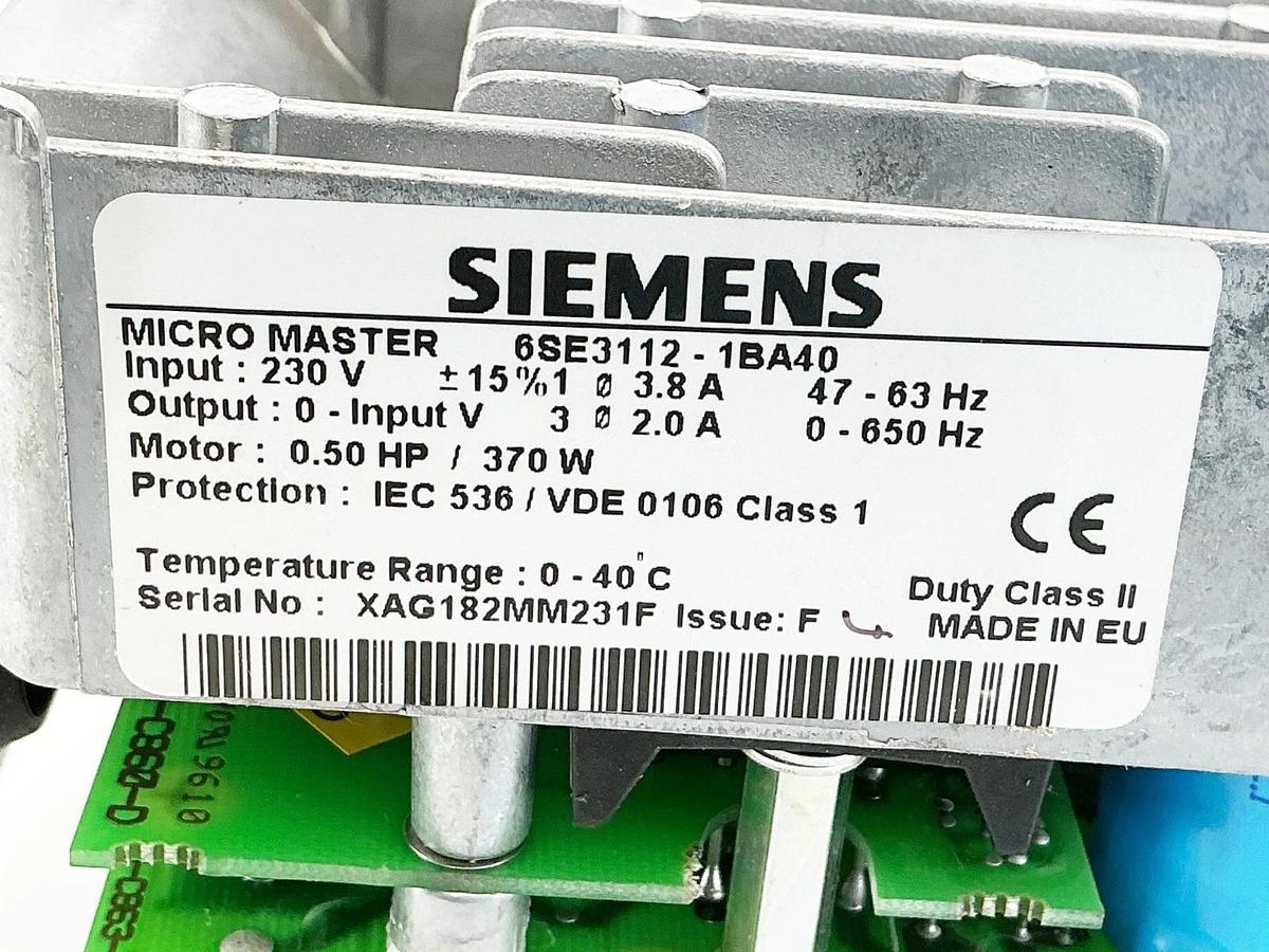 Used Siemens 6SE3112-1BA40 Micromaster Drive .50HP 370W 230V 60Hz - No Box