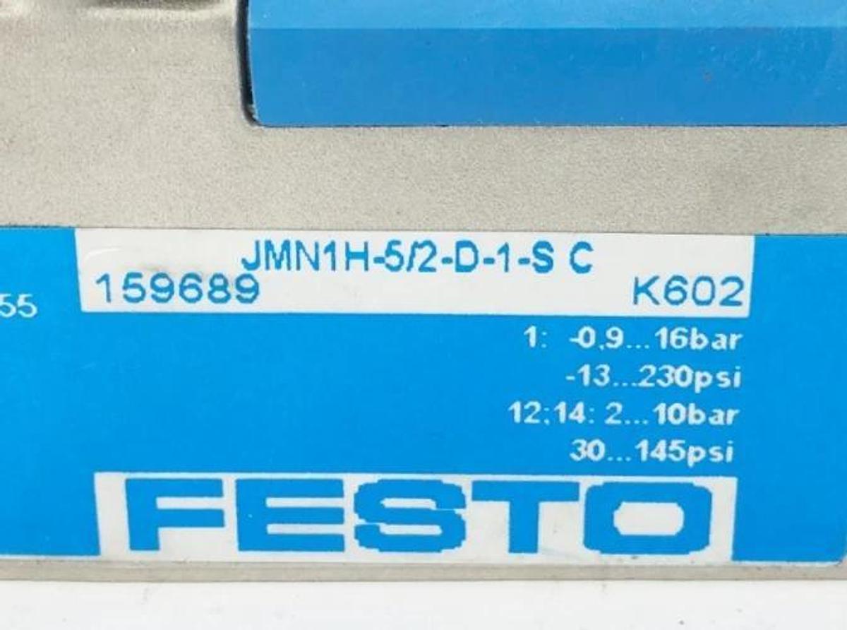 New Festo JMN1H-5/2-D-1-S-C Solenoid Valve 30-145psi 159689 - No Box