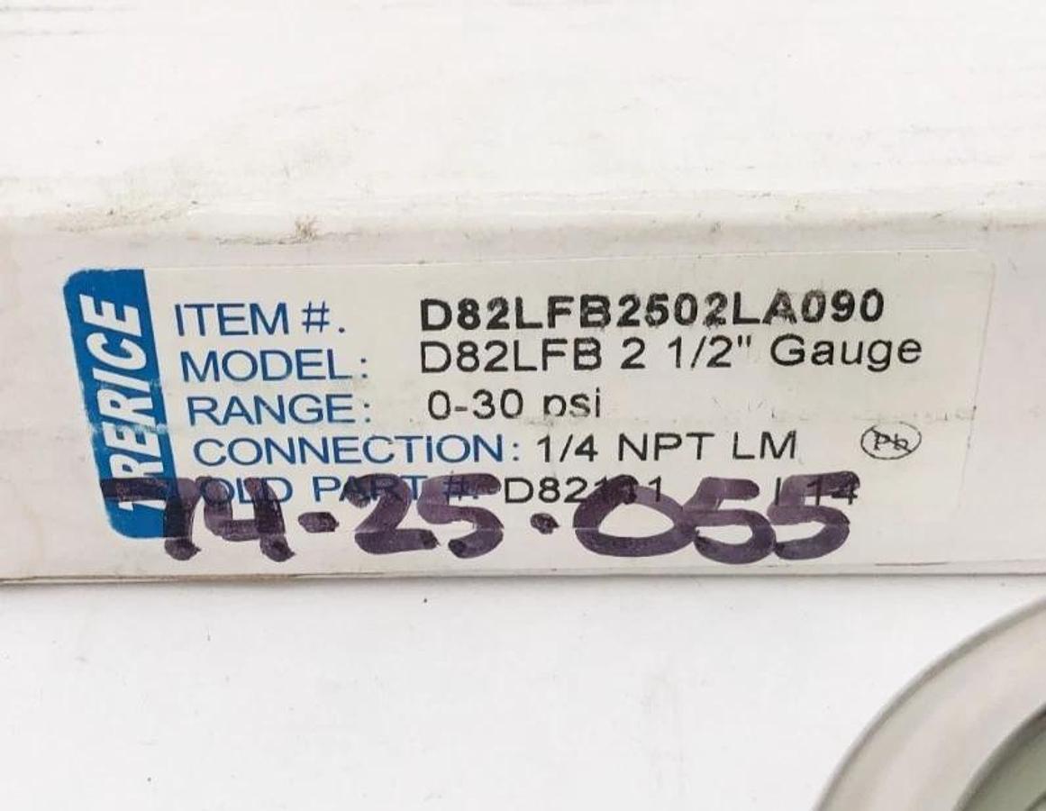 New Trerice D82LFB2502LA090 Gauge D82LFB 2-1/2" 0-30psi 1/4" NPT LM