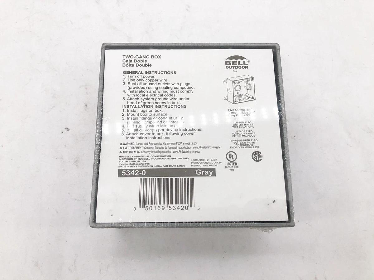 Lot of 2 New Bell 5342-0 Weatherproof Electrical Boxes 2-Gang 32 Cu. In. 3/4"