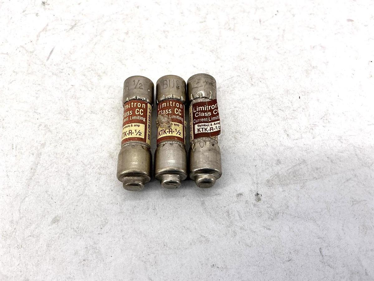 Lot of 3 New Bussmann KTK-R-1/2 Limitron Current-Limit Class CC Fuse 1/2A 600V