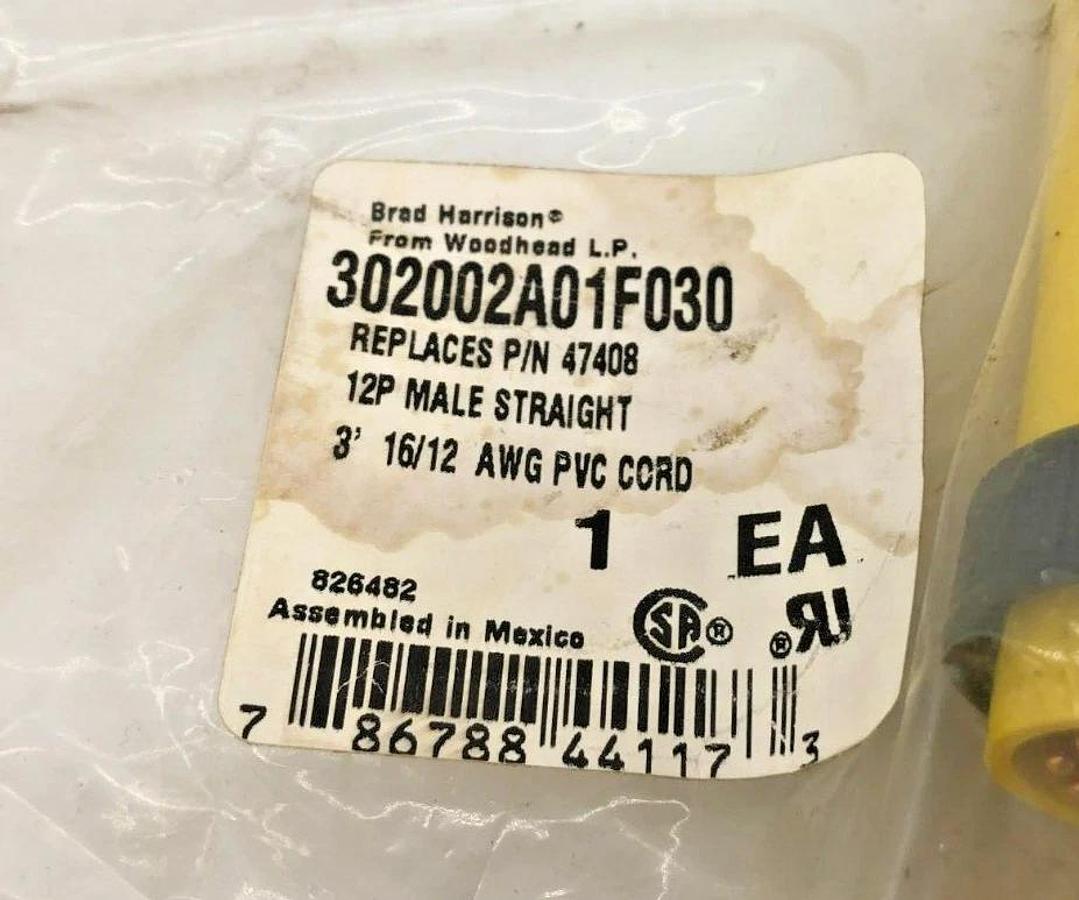 New Molex Woodhead 302002A01F030 Cordset 12P Male to Pigtail 16AWG 3FT