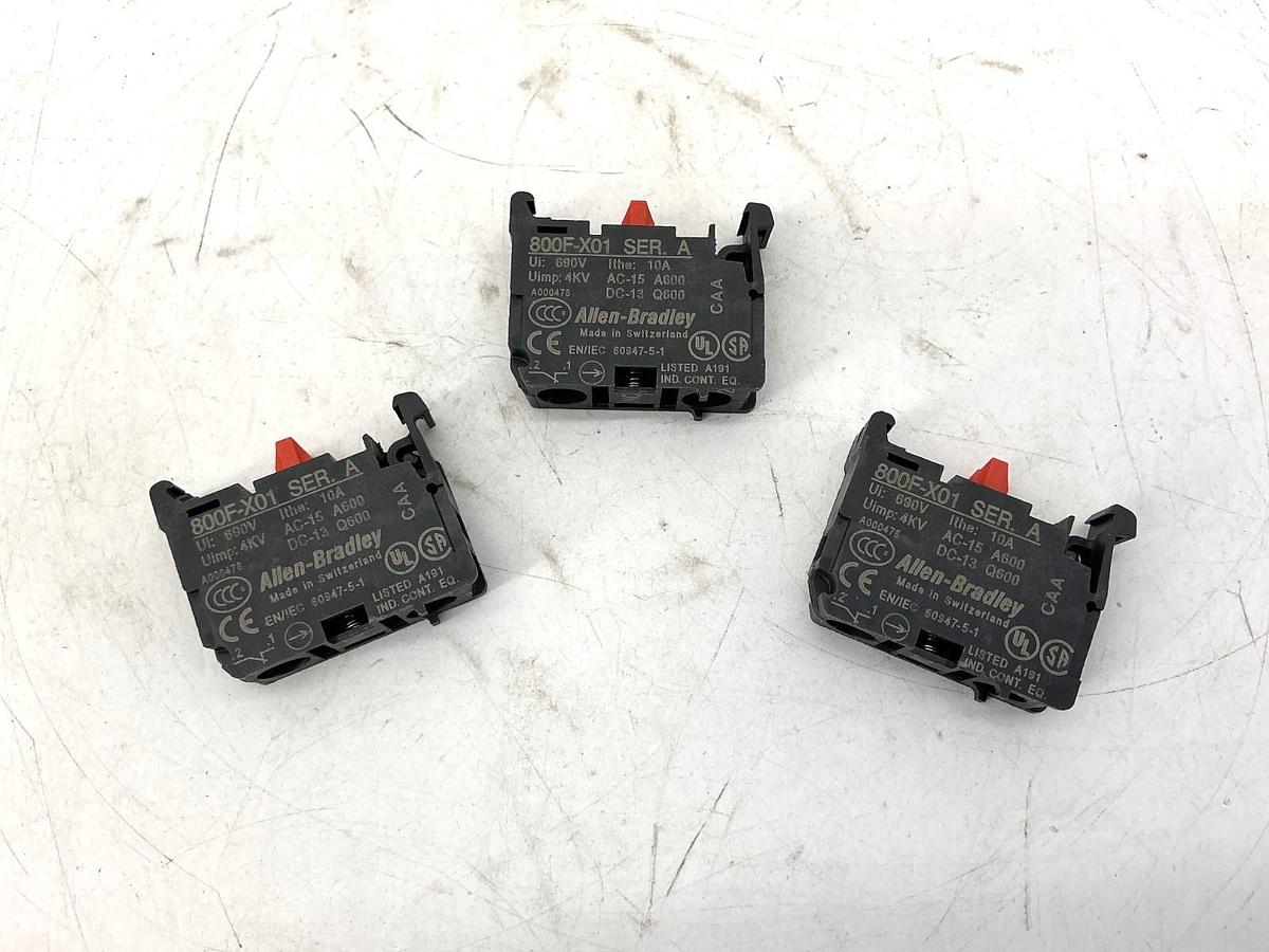 Lot of 3 New Allen Bradley 800F-X01 Ser A Contact Block / Cartridge 1NC 10A 690V
