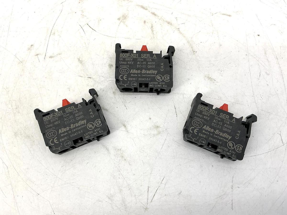 Lot of 3 New Allen Bradley 800F-X01 Ser A Contact Block / Cartridge 1NC 10A 690V