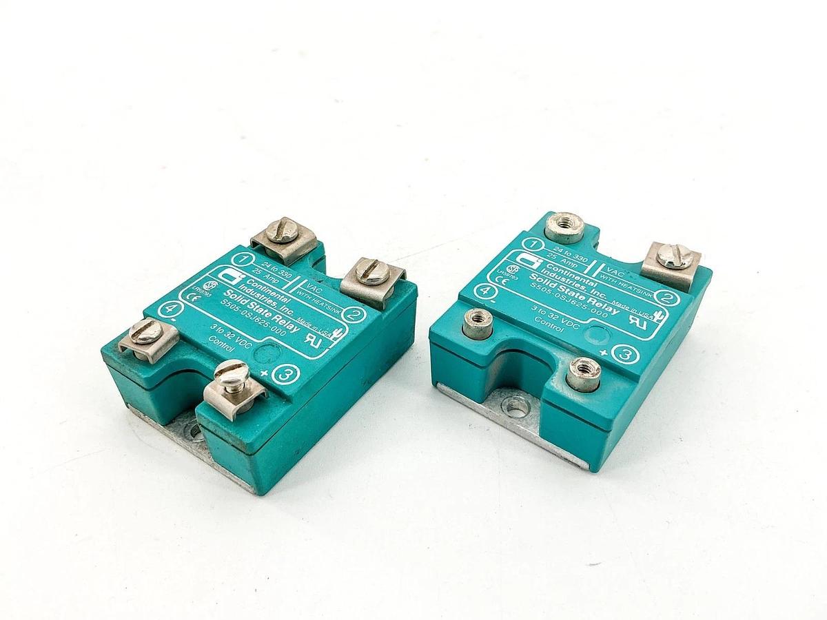 Used Lot of 2 Continental Industries S505-0SJ625-000 Solid State Relay 3-32VDC 25A