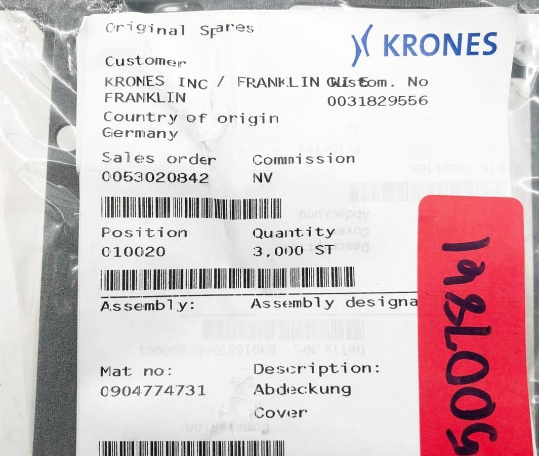 New Krones 0904774731 Cover - No Box