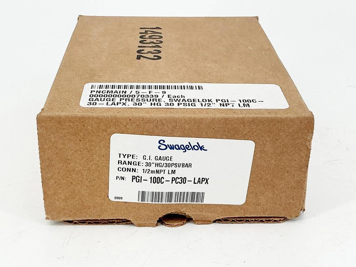 New Swagelok PGI-100C-PC30-LAPX Pressure Gauge 30PSIG 2Bar 1/2" NPT