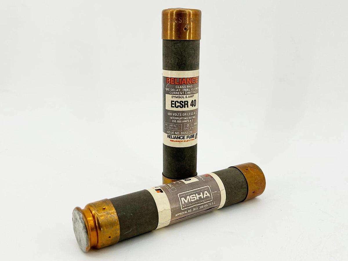 New Lot of 2 Reliance ECSR40 Time Delay Dual Element Fuse 40A 600V RK5