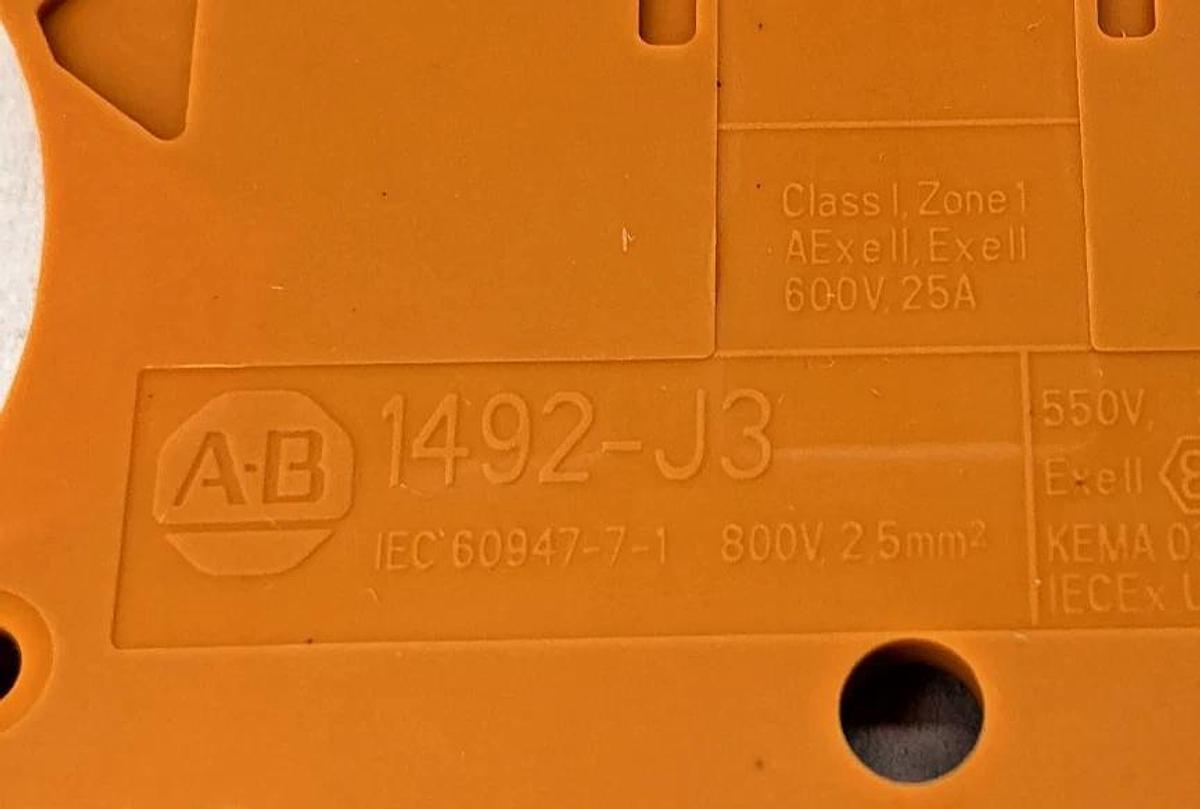 Lot of 7 New Allen Bradley 1492-J3-OR Ser A Terminal Blocks Orange 25A 600V