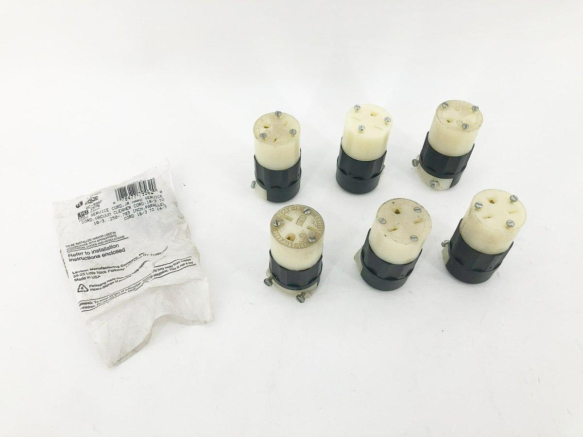 Used Lot of 6 Leviton 5669-C Straight Blade Locking Plug & Connectors 15A 250V