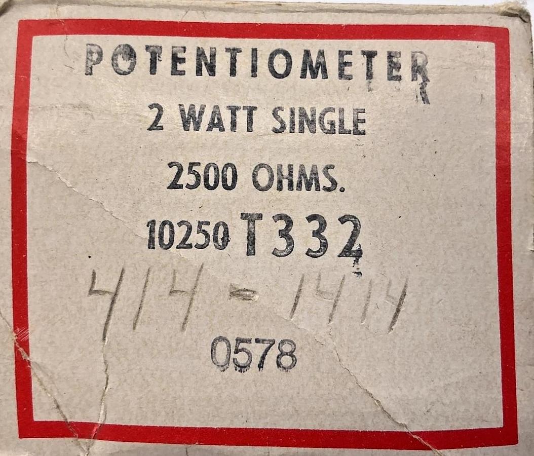 Used Cutler-Hammer 10250T332 Potentiometer 2 Watt Single 2500 OHMS 50V