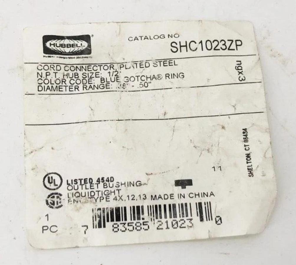 Lot of 4 New Hubbell SHC1023ZP Cord Connectors
