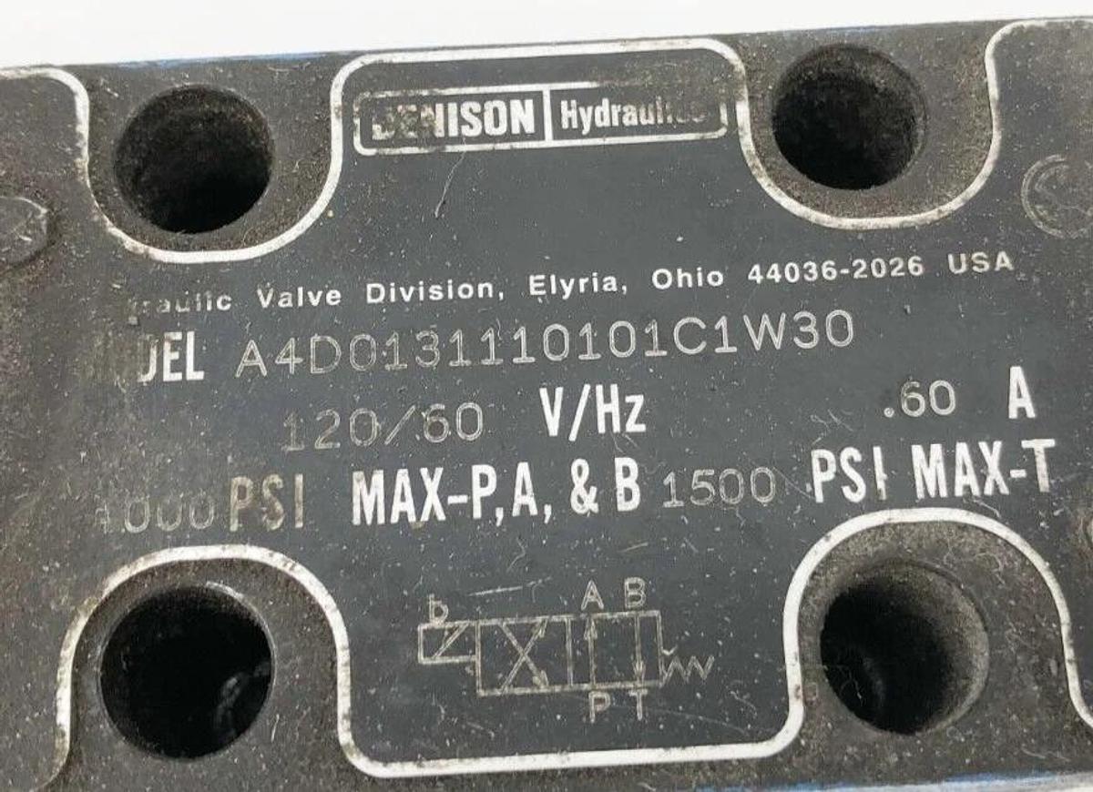 Used Denison Hydraulics A4D0131110101C1W30 Valve 120V 60Hz 0.60A 4000psi