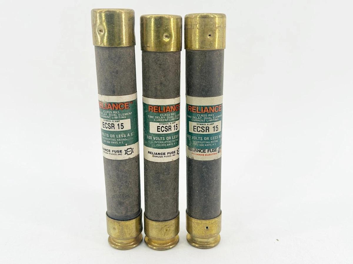 New Lot of 3 Reliance ECSR-15 Time Delay Dual lement Fuse 15A 600V Class RK5