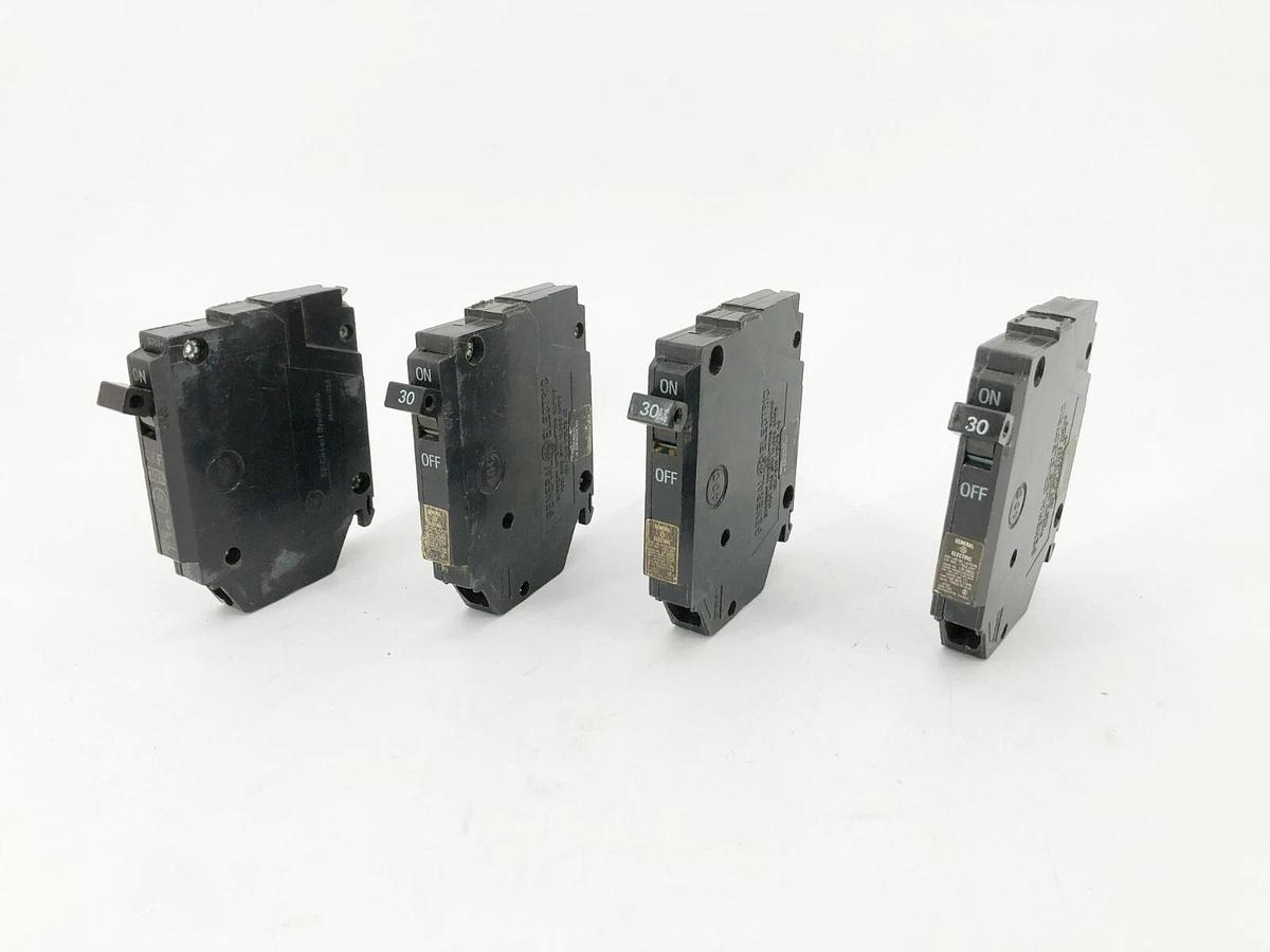 Used Lot of 4 GE General Electric THQP130 Circuit Breakers 30A 120/240V 1 Pole