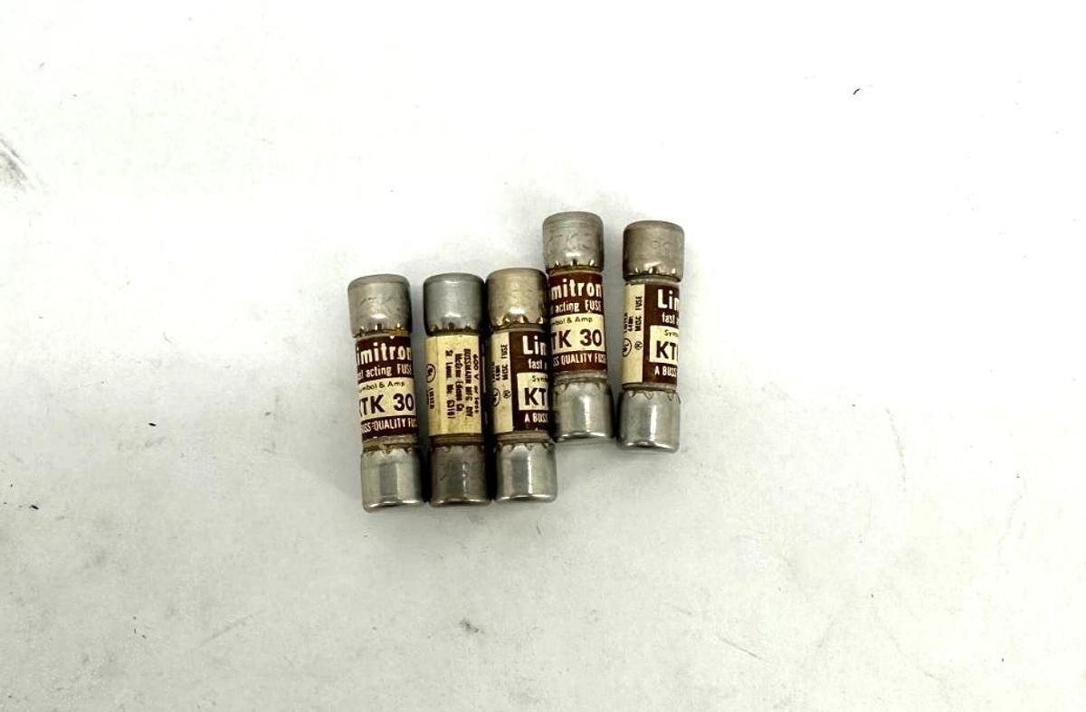 Lot of 5 New Bussmann Limitron KTK 30 Fast Acting 30A 600V