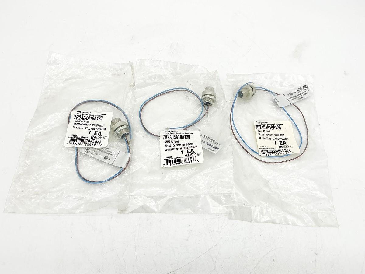 New Lot of 3 Brad Harrison 7R2A04A19A120 Receptacle 2P Female 12" AWG 70006