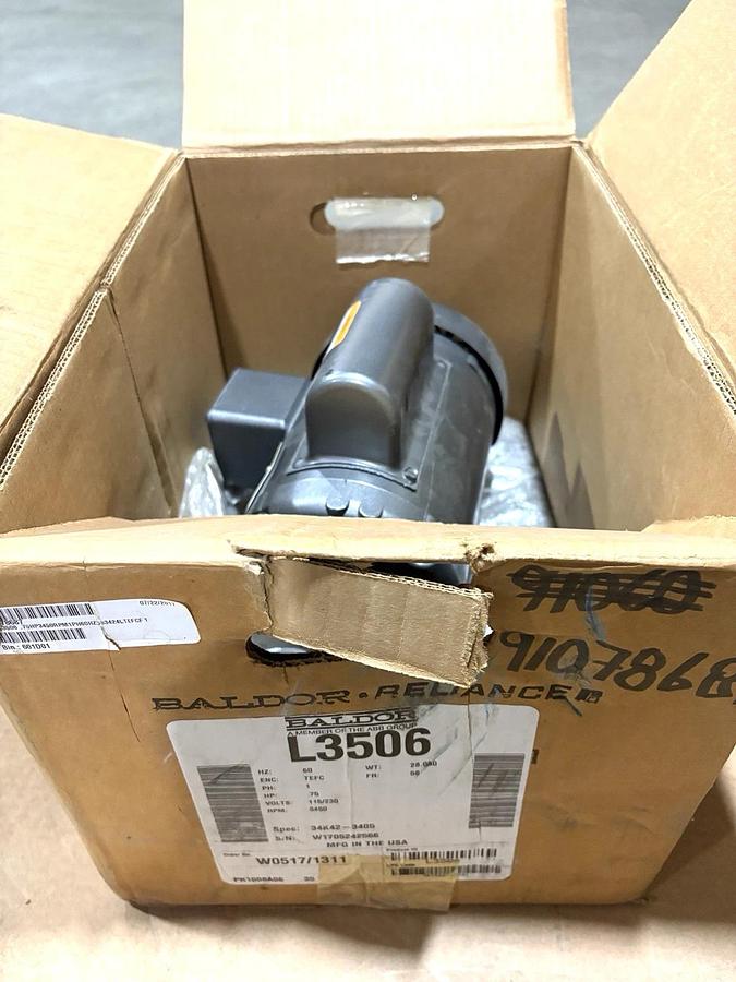New Baldor L3506 3/4HP TEFC Motor 115/230V Single Phase 3450RPM 56 Frame