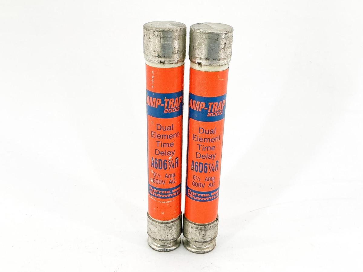 New Lot of 2 Ferraz Shawmut A6D61/4R Time Delay Fuse 6-1/4A 600V RK1