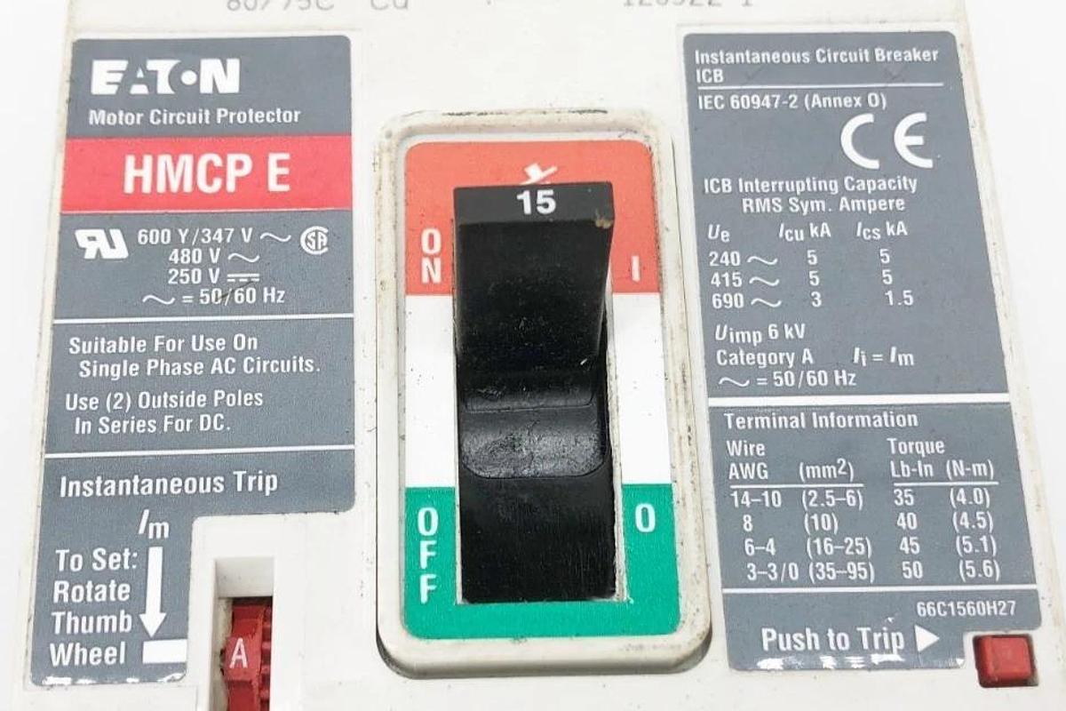 New Cutler Hammer HMCPE015E0CIT Motor Circuit Breaker 480V 15A - No Box