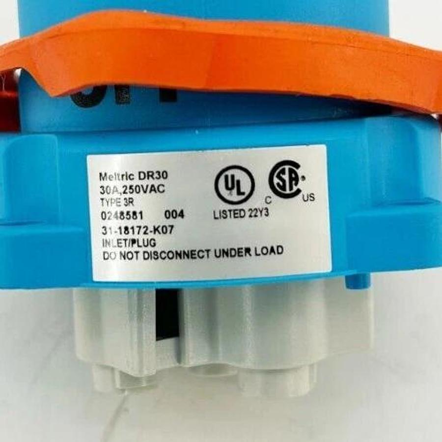 New Meltric 31-18172-K07 Inlet Plug 30A 2P+G 250VAC Type 3R 0040248581