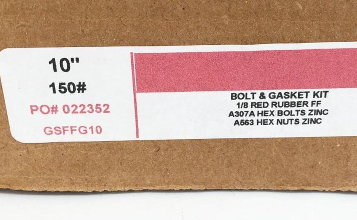 New GSFFG10 Steel Bolt & Gasket Kit 1/8 Red Rubber FF 10" 150#