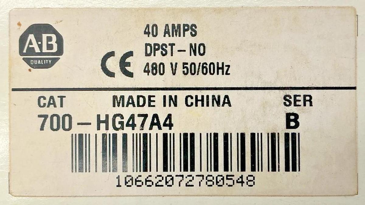 New Allen Bradley 700-HG47A4 Ser B Control Relay DPST-NO 40A 480V 50/60HZ