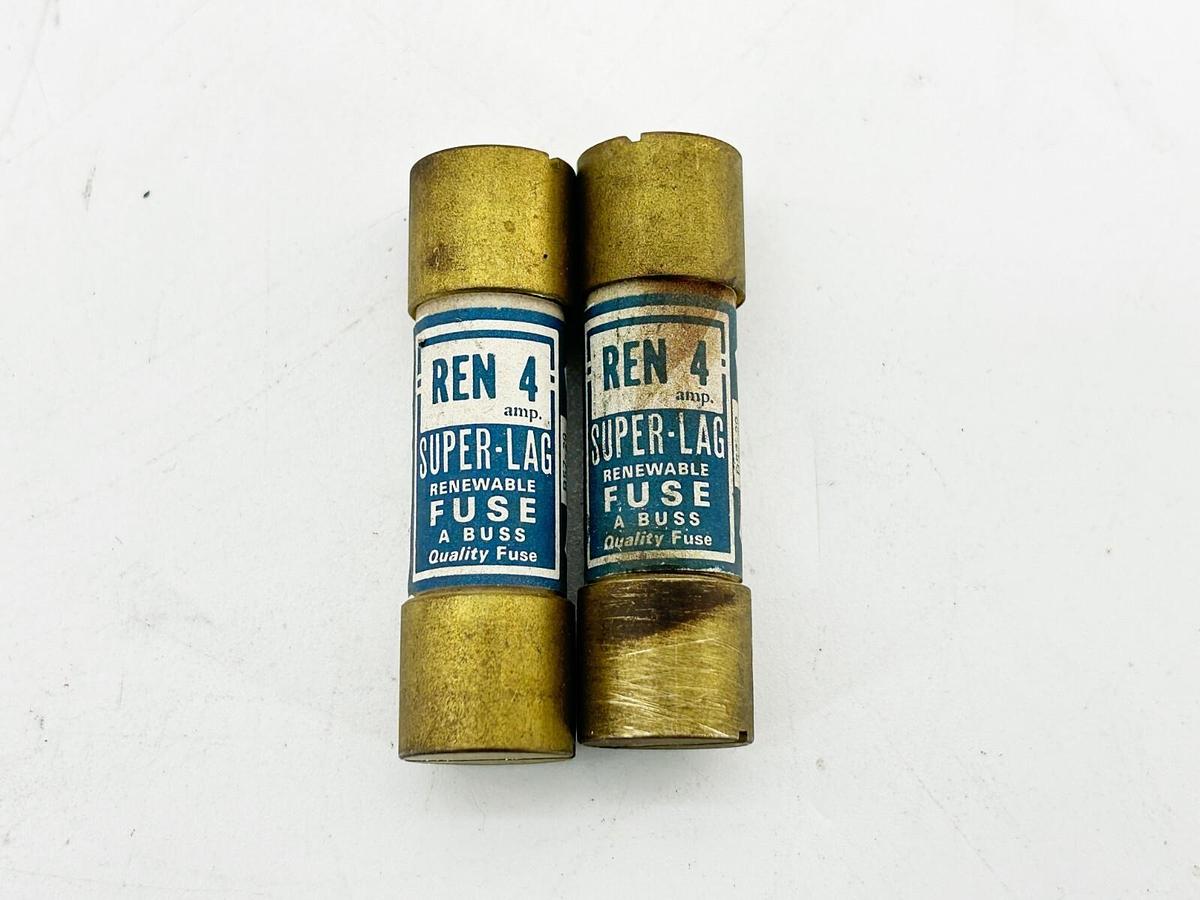 New Lot of 2 Bussmann Ren 4 Super Lag Renewable Fuse 4A 250V