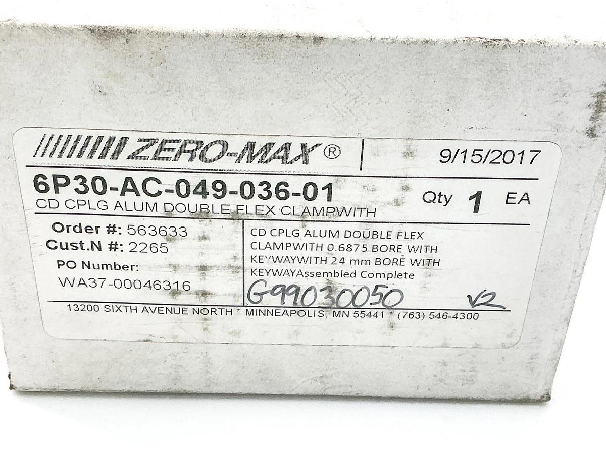 New Zero-Max 6P30-AC-049-036-01 Double Flex Clamp 0.6875 Bore CD CPLG ALUM