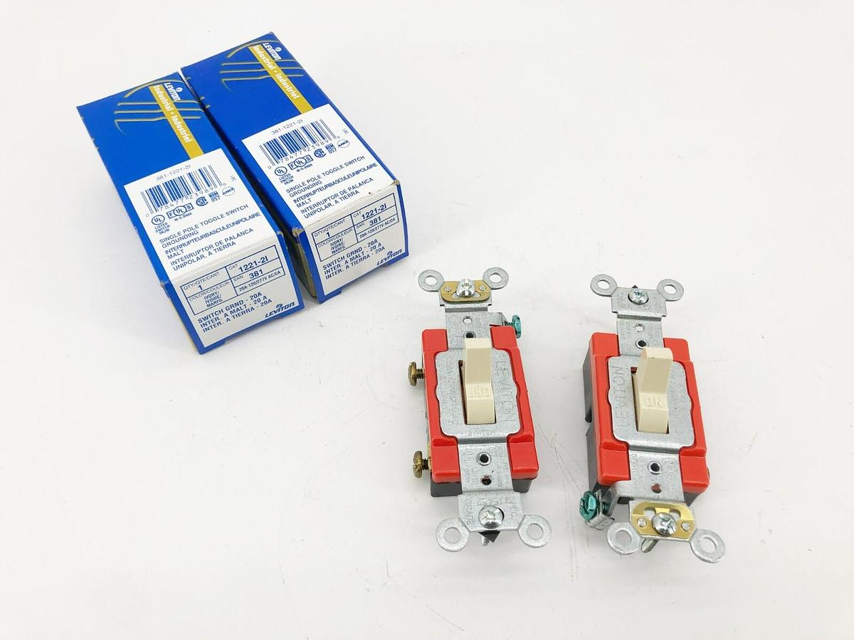 Lot of 2 New Leviton 1222-2I Double-Pole AC Quiet Switches Ivory 20A 120/277V