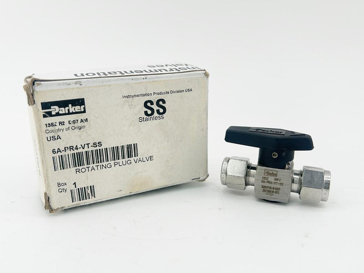 New Parker 6A-PR4-VT-SS Rotating Plug Valve 3/8" Stainless