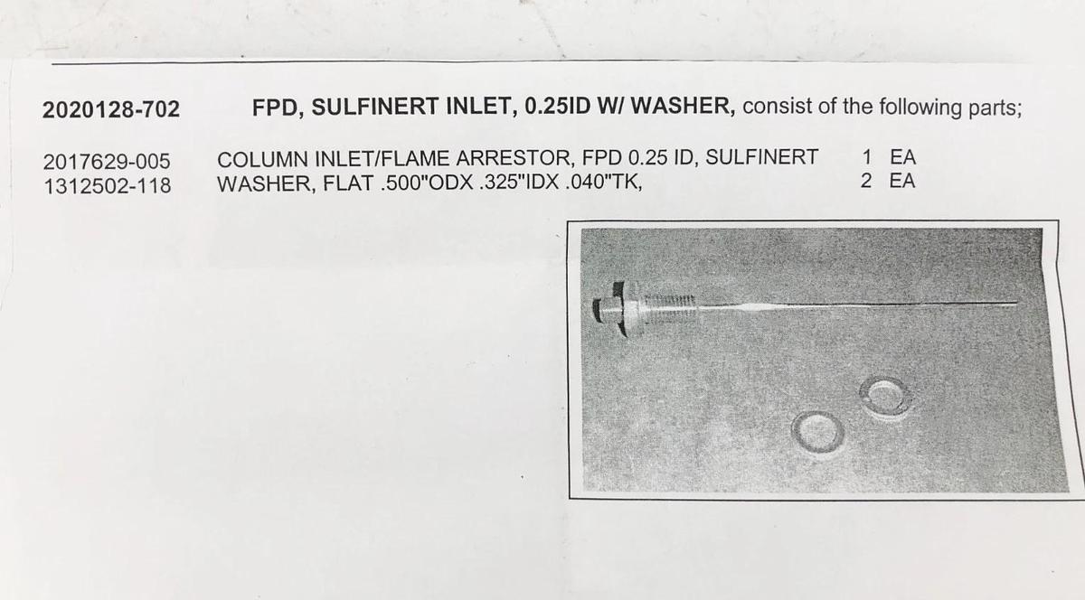 New Siemens US2:2020128-702 FPD Sulfinert Inlet 0.25 ID w/ Washer - No Box