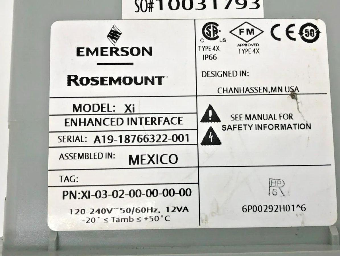 Used Rosemount XI-03-02-00-00-00-00 Model Xi Enhanced Interface 120/240VAC 50/60Hz