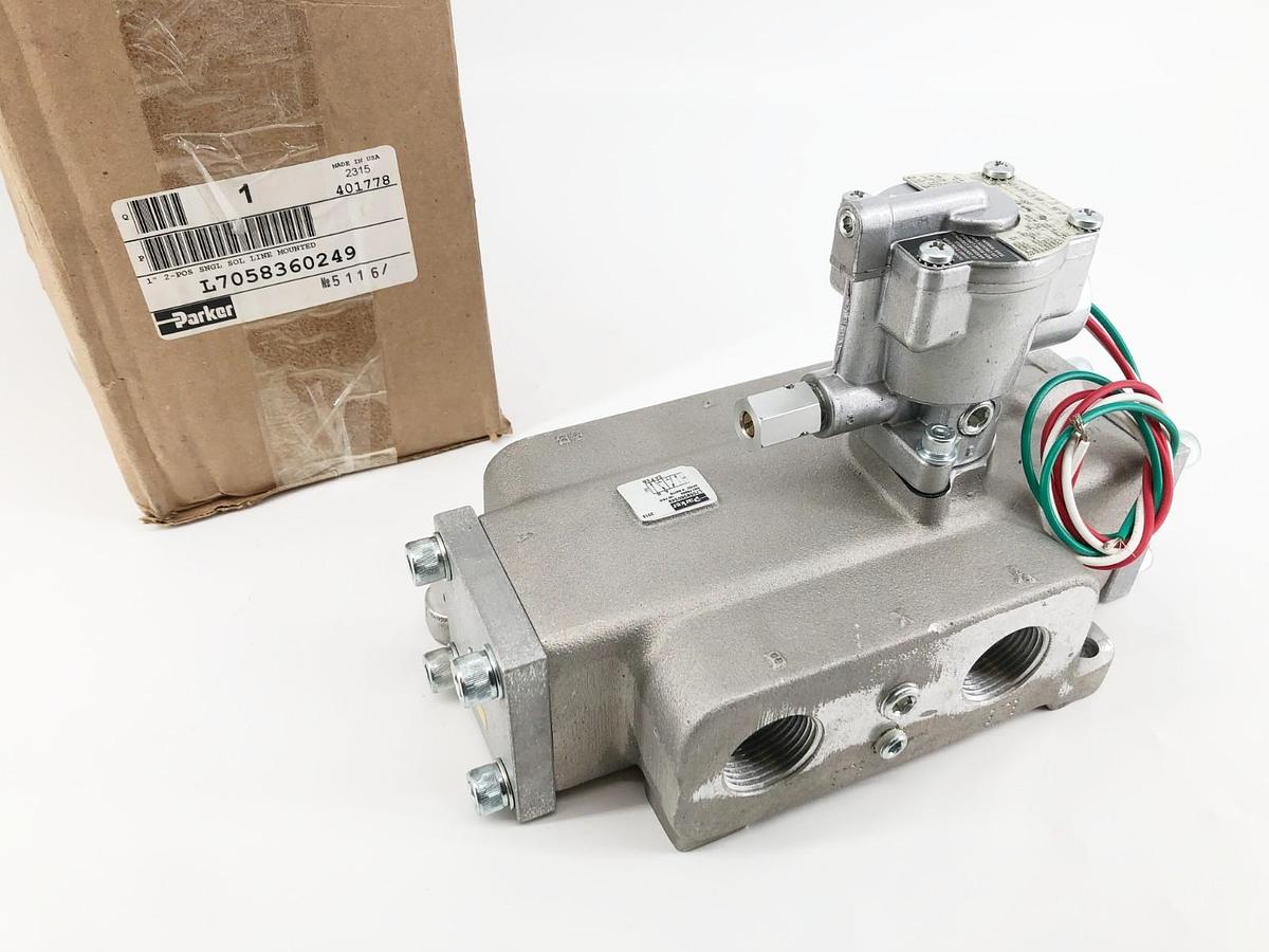 New Parker L7058360249 Solenoid Air Control Valve 24VDC 1" 2-Pos. K025303549