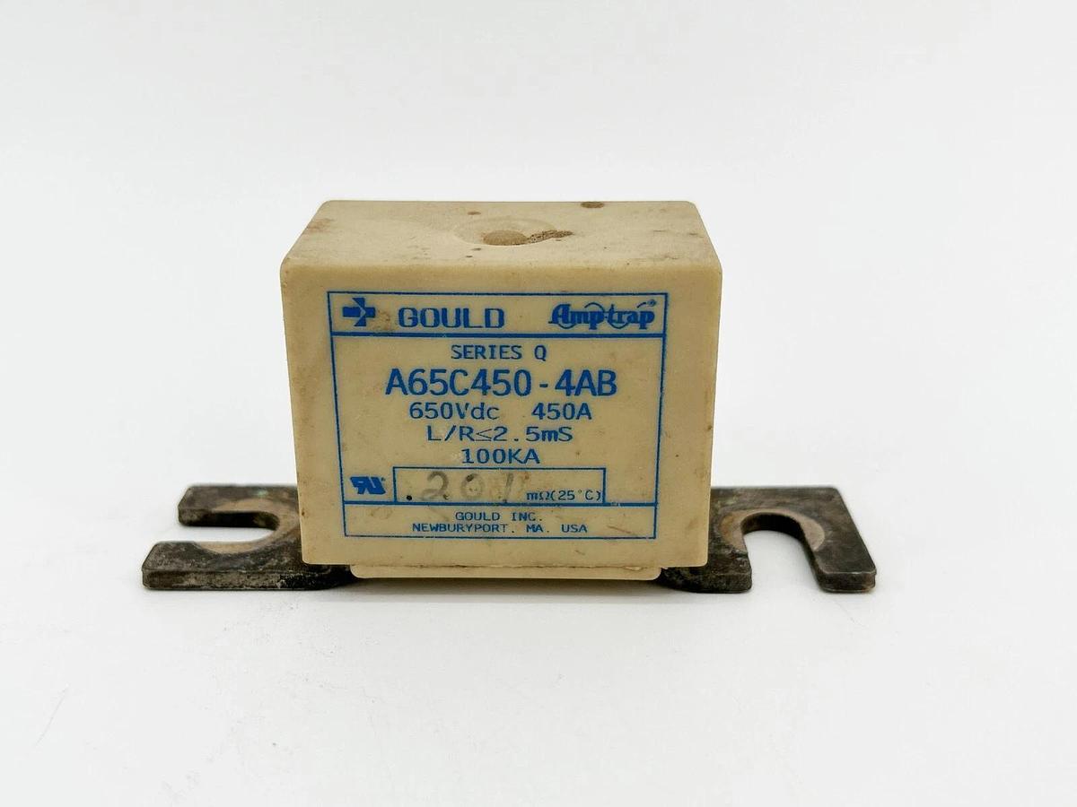 Used Gould A65C450-4AB Fuse 450A 650VDC 100KA Interrupt Rating 2,5MS Response Time