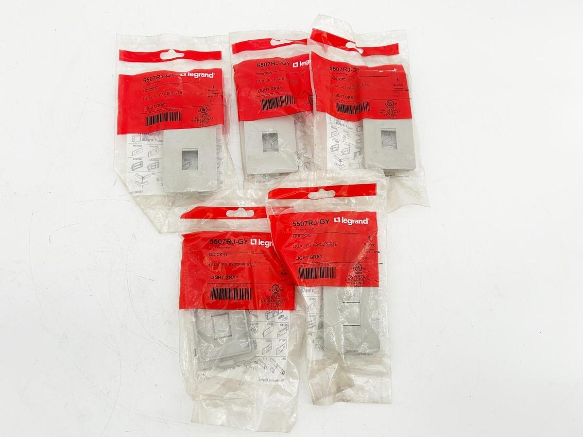 New Lot of 5 Legrand 5507RJ-GY Dual RJ Face Plate Light Gray