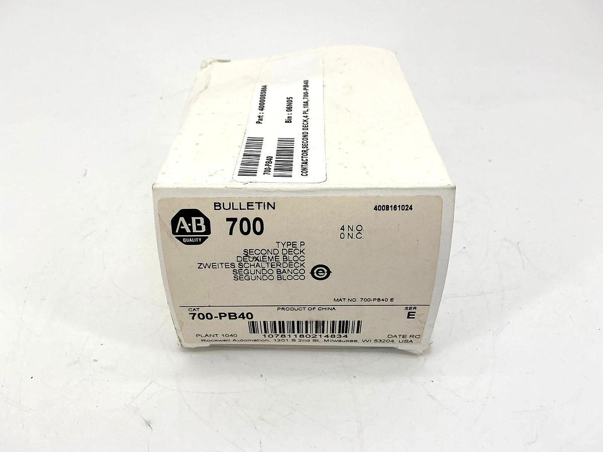 New Allen Bradley 700-PB40 Ser E Relay Second Deck Type P 4-Pole 4NO 10A 700PB40