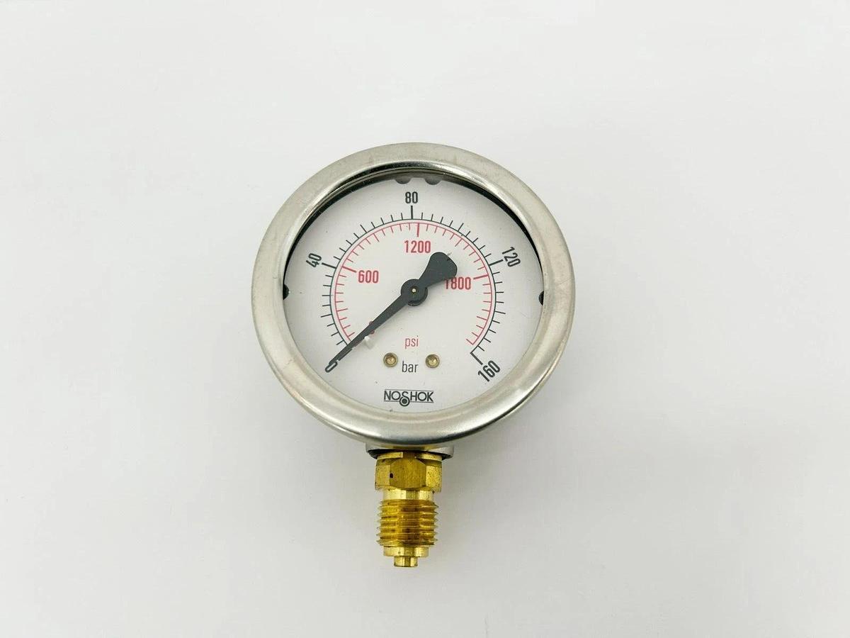 New NoShok 25-901-160-BAR/PSI-G1/4-DRY Pressure Gauge, 2000psi, 304SS