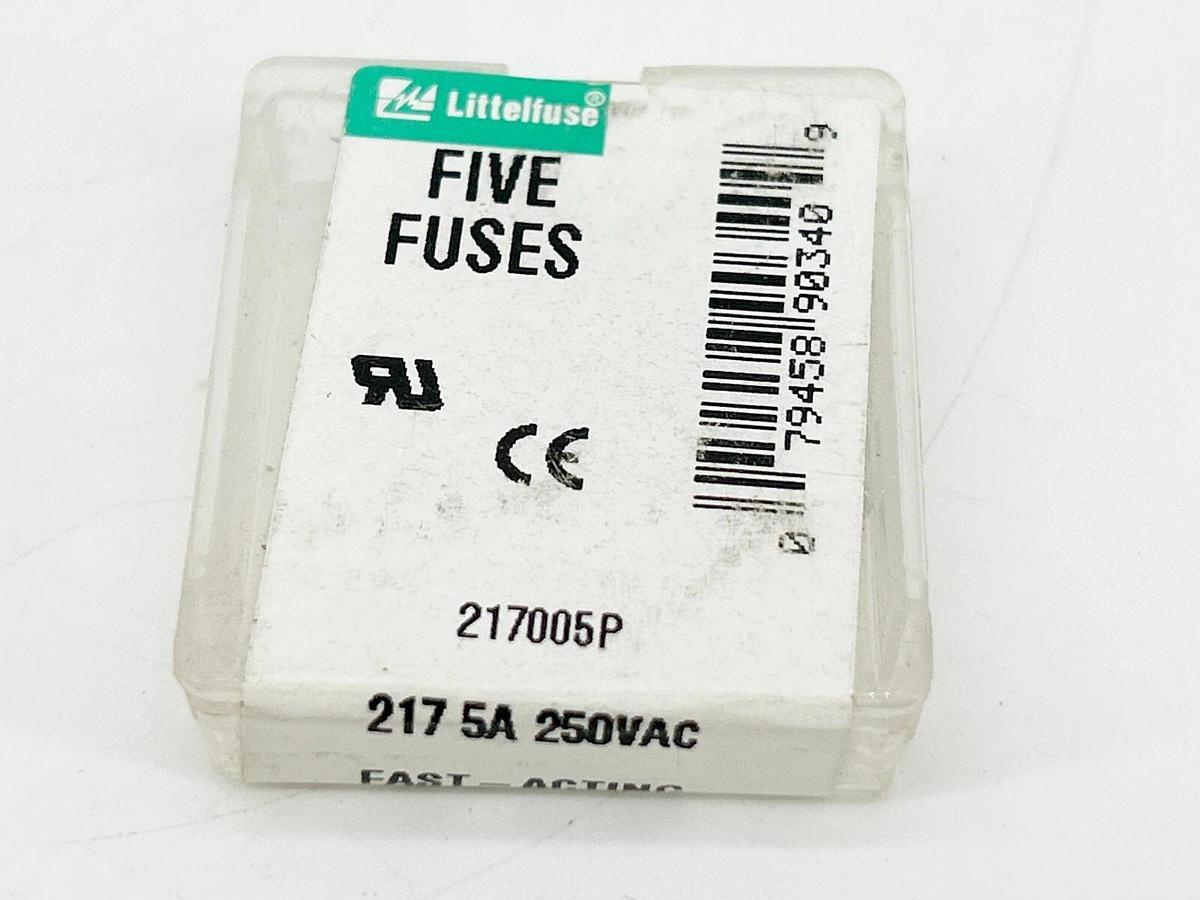New Lot of 15 Littelfuse 217005P Fast Acting Glass Fuse 250V 5A